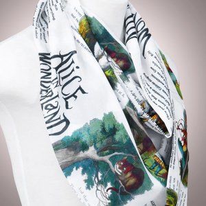 Alice in Wonderland infinity Scarf Lewis Carroll book scarf literary scarf white